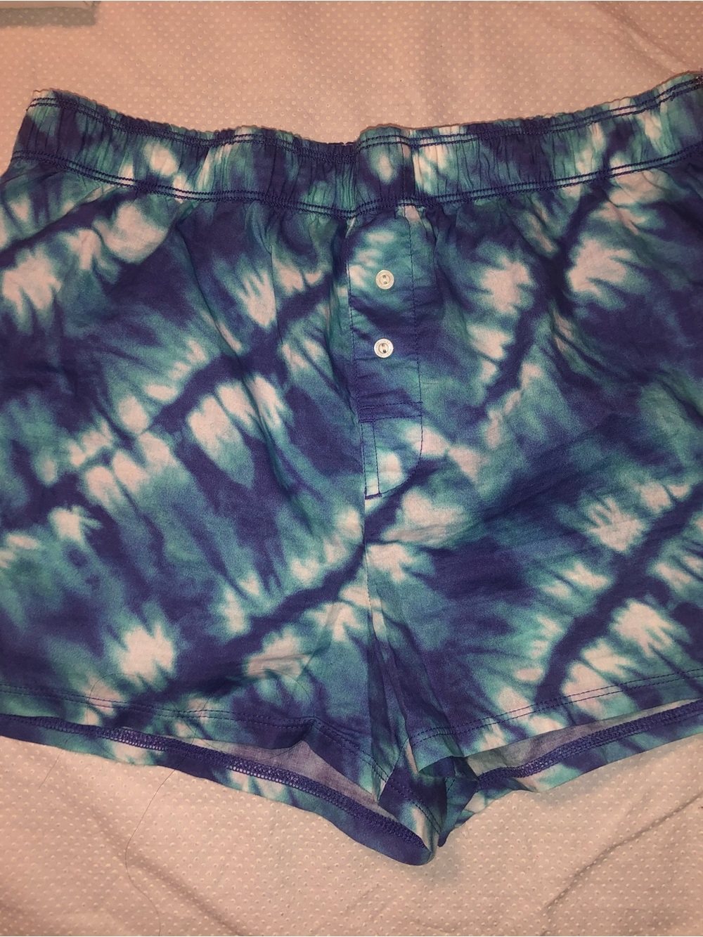 PINK Victoria's Secret Blue Tie-Dye Foldover Lounge-Sleep Shorts NWT